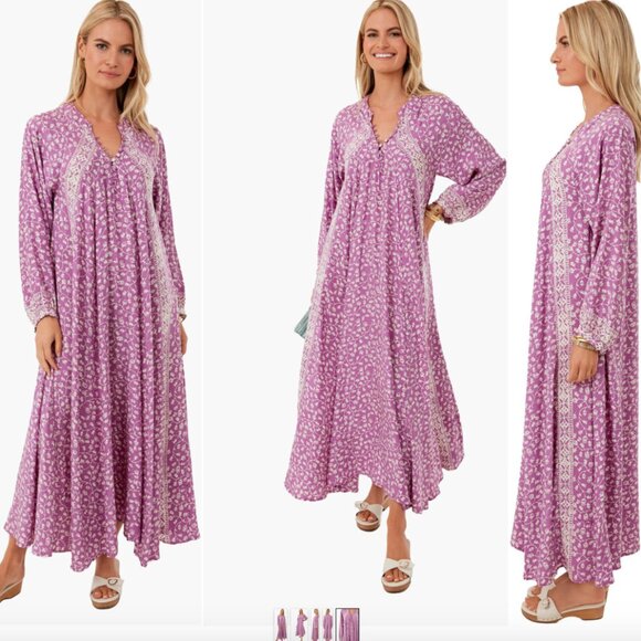 Tuckernuck Natalie Martin Fiore Maxi Silk Dress Pomegranate Lilac Women's XS 0-4 - Picture 1 of 16